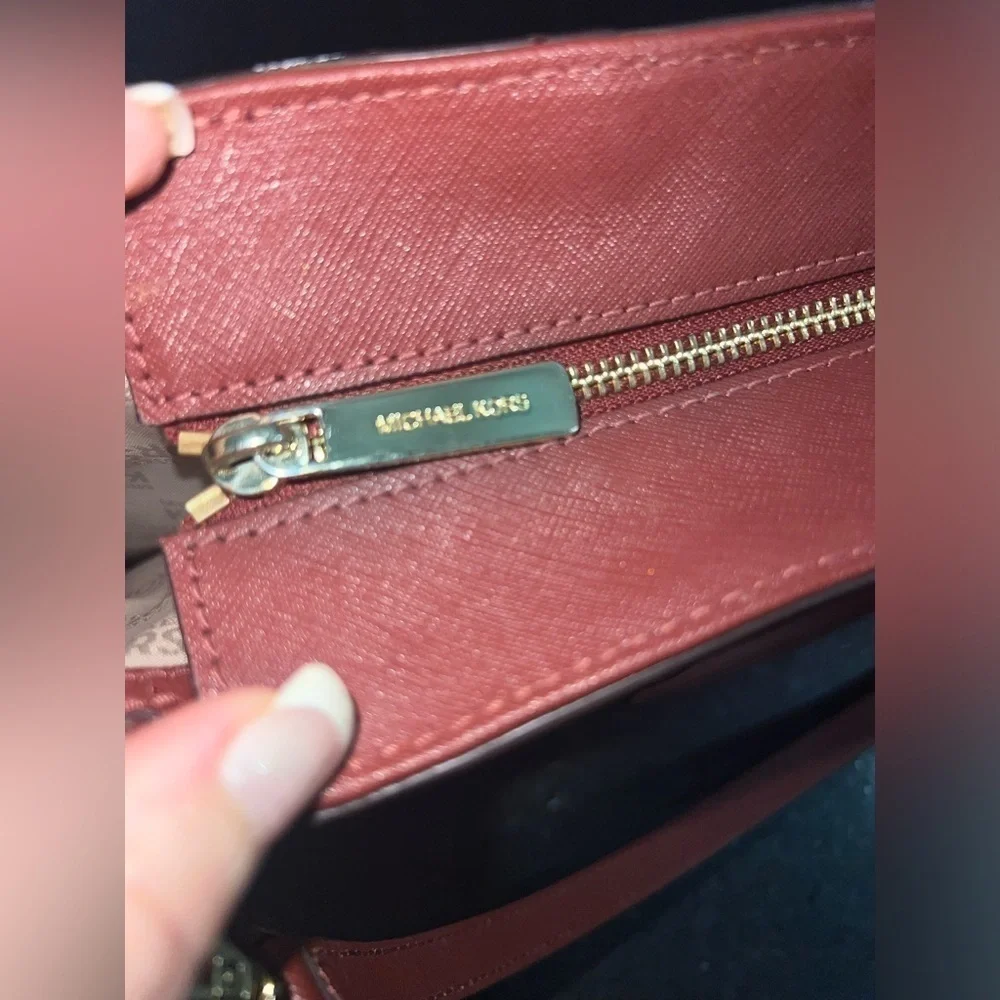 MICHAEL KORS Large Selma BROWN WINE RED colored Studded Saffiano Bag